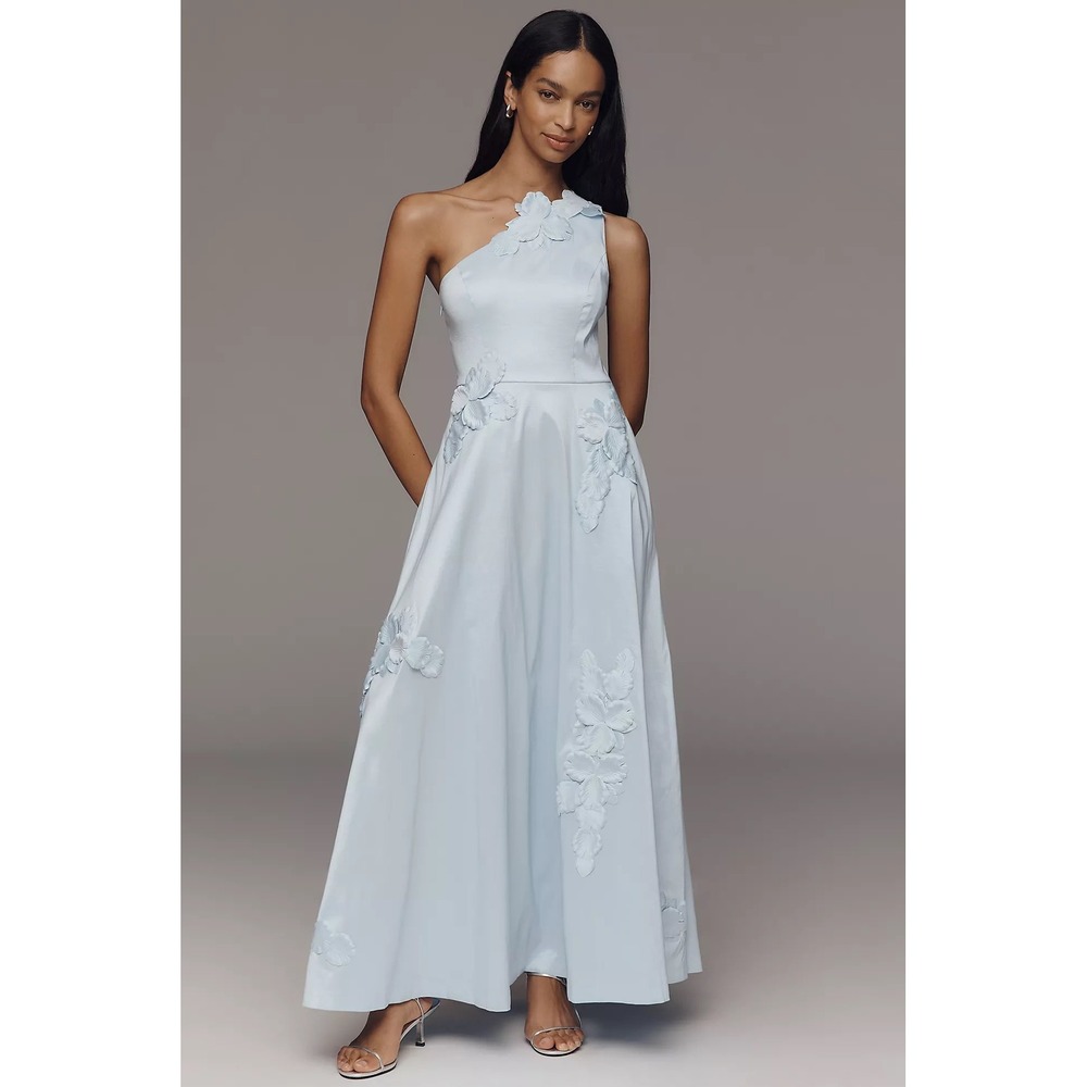 NEW Hutch Adelaide One-Shoulder Floral Maxi Dress — Light Blue, Size 2 NWT